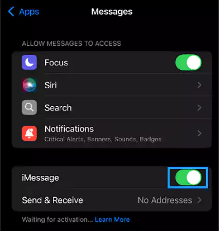 Disable iMessage