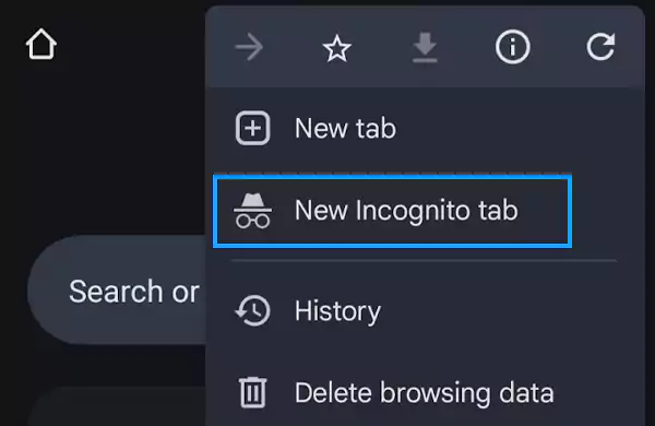 Click on New Incognito tab