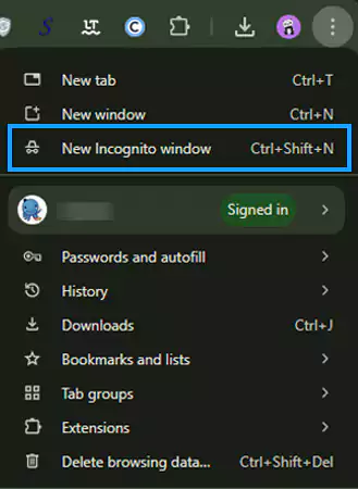 Tap on New Incognito Window