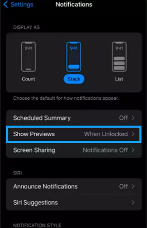 choose show previews option