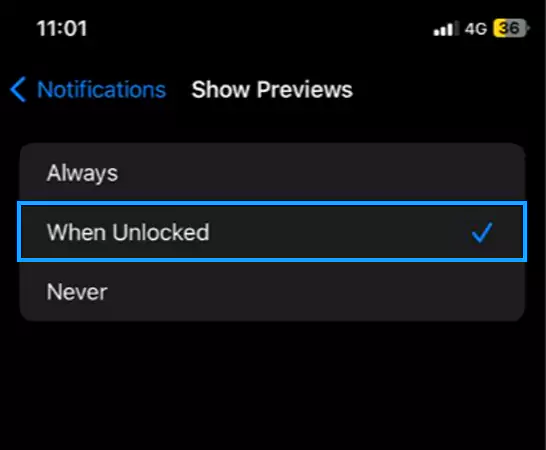 select Never or When Unlocked