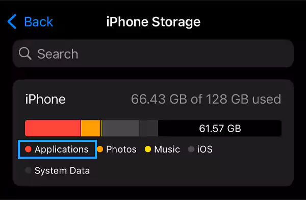 Applications on iPhone Storage