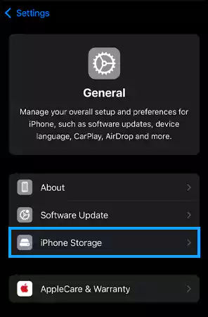 Go to General then iPhone Storage