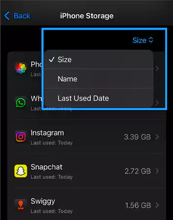 Sort the apps using the filter