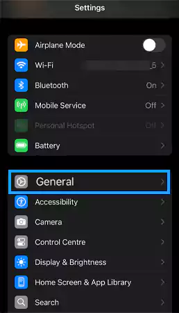 Tap on General option