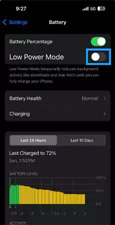 Turn off Low Power Mode