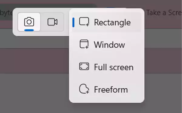 A small toolbar will appear with four snip types