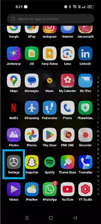 Settings icon on Android