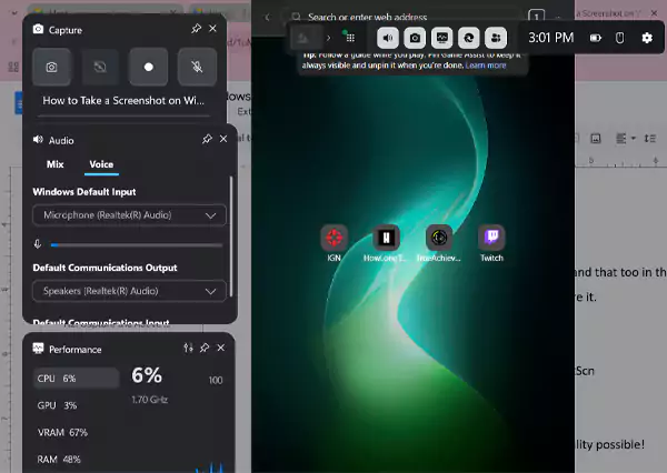 Windows plus G Game Bar